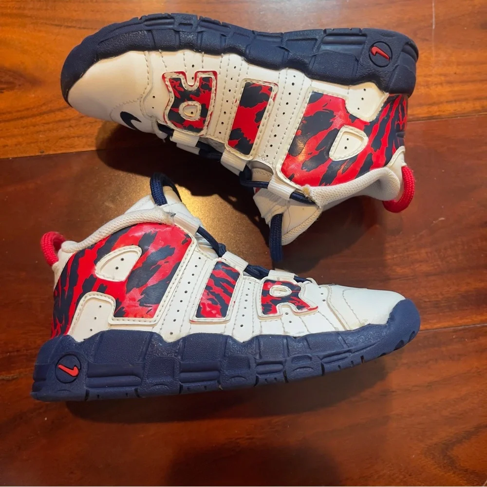 Nike Air More Uptempo Red Navy Camo Basketball Sneakers
